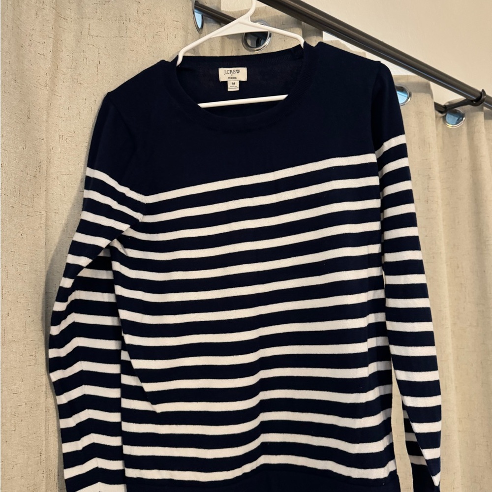 J. Crew Navy and White Striped Teddie Sweater